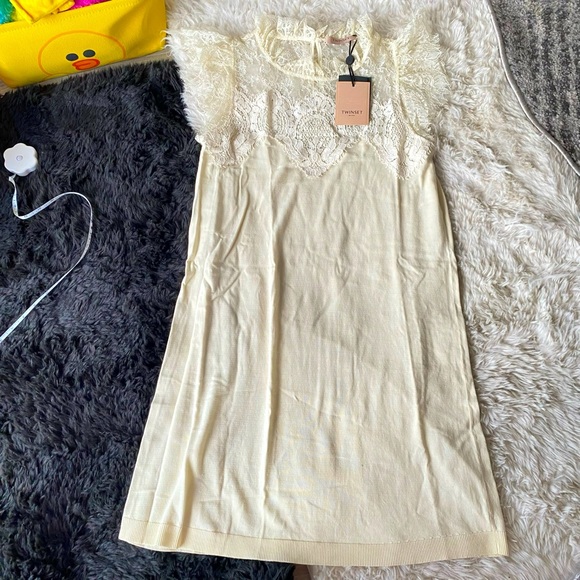 Twin-Set Cream White Lace Dress Size L NWT - Picture 7 of 14